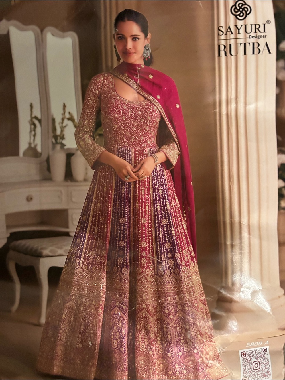 Women's Embroidered Maroon-Purple Anarkali Dress